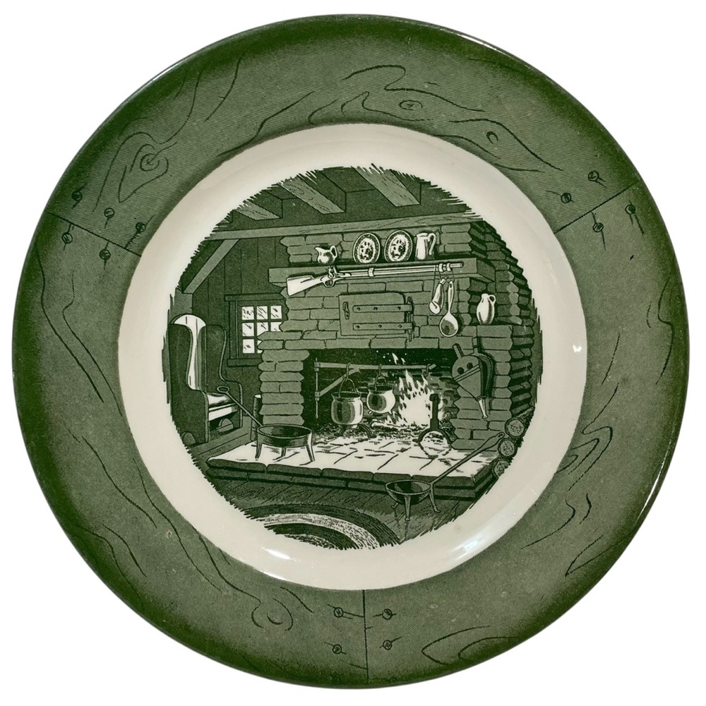 Vintage 1950s Colonial Homestead by Royal Green White Dinner Plate 10" C. 1750